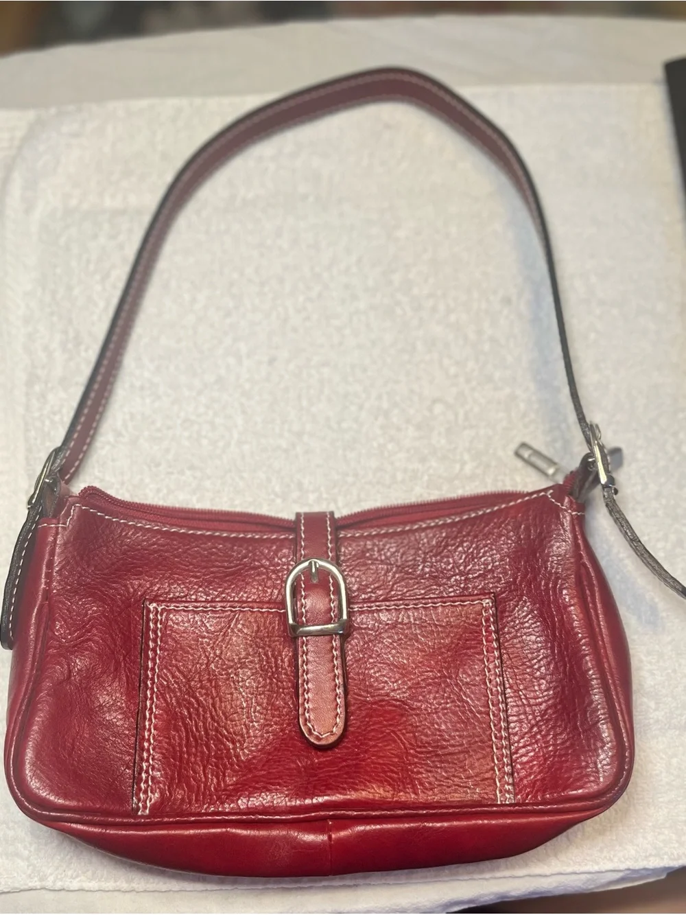 Genuine Red Leather Shoulder Bag with Buckle Accent (Made/From Italy).